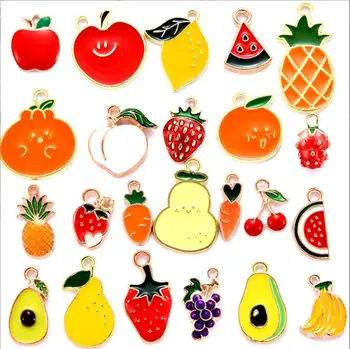100 шт., цветные Эмалированные подвески с фруктами, подвески для изготовления ожерелий, Висячие серьги, Брелок, Ювелирные изделия 