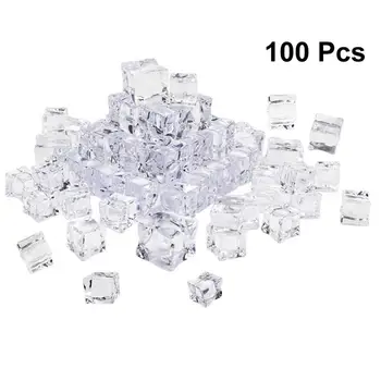 100шт 20мм Куб Квадратной формы Стеклянный блеск Кубики льда Поддельные Искусственные Акриловые Кубики льда Кристально чистый Реквизит для фотосъемки Кухня