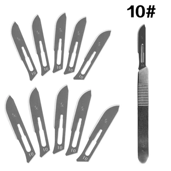 1шт Нож для Скальпеля с 10шт Скульптурными Лезвиями 10 # 11 # 12 # 15 # Нож для Скальпеля Животных Ручка для резьбы по дереву Нож для резки печатных плат