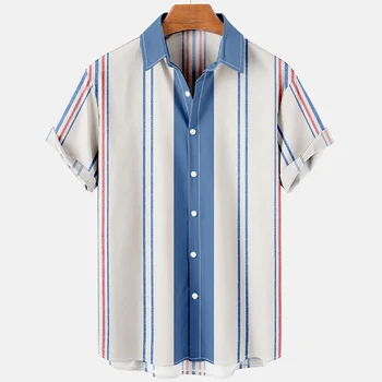 2022 Мужская одежда, простая гавайская рубашка в полоску с 3D рисунком, мужская одежда, Свободные дышащие мужские рубашки, Летние мужские рубашки с коротким рукавом