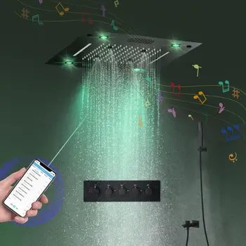 2022 Музыкальный Набор Для Душа Bluetooth 16 Дюймов с Дождевой Насадкой и Водопадом, Панель Для Душа, Светодиодные Термостатические Смесители Для Ванной Комнаты, Комплект С Черной Отделкой