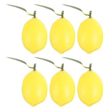 6 шт., модель искусственного лимона, Имитация лимона, Искусственный лимон с листьями для показа