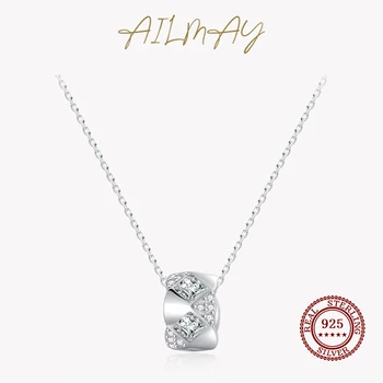 Ailmay, Изысканное Ожерелье из стерлингового серебра 925 пробы геометрической огранки, сверкающий CZ Кулон Для женщин, Свадебные украшения для помолвки