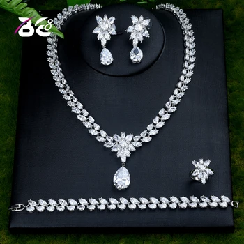 Be 8 Горячая распродажа, ожерелье с кубическим цирконием AAA, серьги, 4 шт., набор элегантных украшений для женщин, африканские бусы, ювелирный набор S412