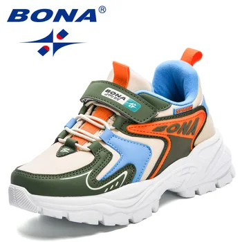 BONA 2023/ Новые дизайнерские модные кроссовки, Дышащая обувь для прогулок для мальчиков, Обувь на плоской подошве для девочек, Удобная детская обувь для бега трусцой