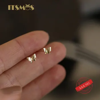 ITSMOS S925 Стерлингового Серебра Гладкие Серьги-Бабочки Милые Простые 14k Позолоченные Мини-Шпильки для Женщин, Серьги-Гвоздики для Пирсинга