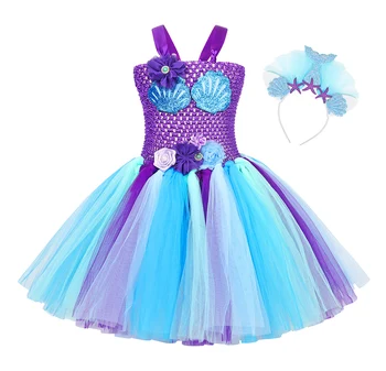 Jurebecia, тюлевое платье-пачка Русалки для девочек, платье Принцессы для Вечеринки в честь Дня рождения, детский костюм на Хэллоуин, наряды