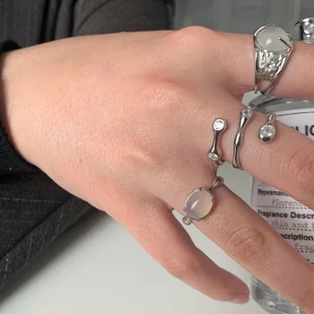 LIVVY Серебристого Цвета, Новые Модные Элегантные Креативные кольца с Нерегулярным Геометрическим Прозрачным камнем-Опалом для женщин, вечерние украшения