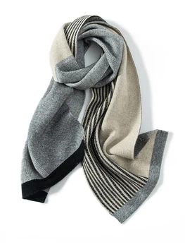 MELILAMB 2023 Новый Зимний Мужской 100% Кашемировый шарф, Теплый и Модный Высококачественный Вязаный Шерстяной Шарф с Цветным блоком, шарфы из пашмины