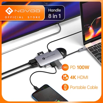 NOVOO 8 в 1, совместимый с Type C по HDMI, концентратор USB 3.0 PD 100 Вт, Переносной RJ45, устройство чтения SD-карт Для MacBook Pro Air, iPad, Nintendo Switch