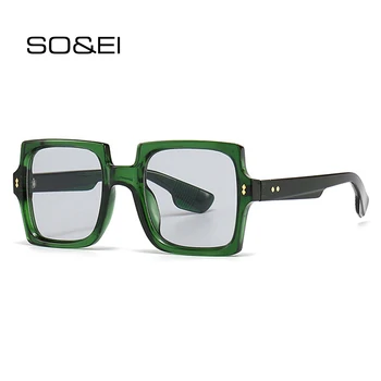 SO & EI Квадратные мужские солнцезащитные очки с заклепками в стиле Ретро, модные солнцезащитные очки с градиентом UV400, Женские солнцезащитные очки в стиле панк