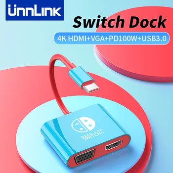Unnlink Switch Dock Док-станция для телевизора для Nintendo Switch USB C до 4K HDMI 1080P VGA PD 100 Вт USB 3.0 концентратор для Macbook Pro