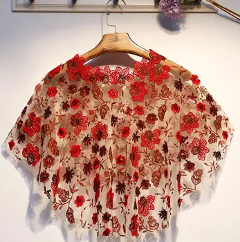 Женская весенне-летняя винно-красная сетчатая пашмина, женская летняя солнцезащитная сетчатая кружевная шаль с цветочной вышивкой R1604