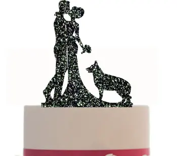 Изготовленный на заказ блестящий топпер для свадебного торта с силуэтом собаки на выбор жениха и невесты