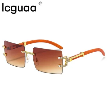 Квадратные Фиолетовые Солнцезащитные очки с деревянной Печатью, Женские Брендовые Дизайнерские Трендовые Градиентные Прямоугольные Солнцезащитные очки, Мужская мода 2022