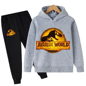 Комплект детской одежды Jurassic World Dominion Для детей 1-14 лет, Повседневные толстовки с героями мультфильмов, Длинные брюки, 2 шт./костюм, Весенние костюмные наряды