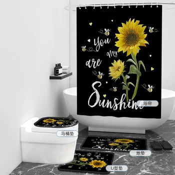 Комплект для ванной комнаты с 3D-принтом Sunflower, Комплект ковриков для душа, Коврики для ванной, Коврики для декора туалета, Коврик 01