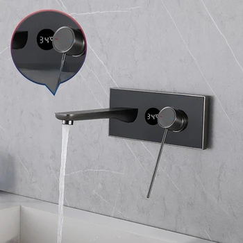 Латунные Смесители для ванной Комнаты Скрытый Интеллектуальный цифровой дисплей Водопроводный кран с одной ручкой для холодной и горячей воды с двойным управлением