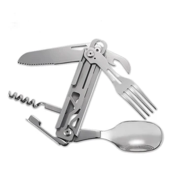 Многофункциональный нож Из нержавеющей Стали Портативный Нож Вилка Ложка Подарочный нож Походная Складная посуда для барбекю