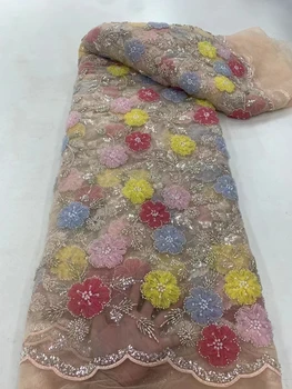 Модная французская кружевная ткань с вышивкой из бисера 2023, высококачественная африканская кружевная ткань с пайетками в нигерийском стиле для свадебного платья ZX