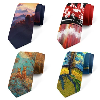 Модный галстук унисекс в стиле Харадзюку, классическая картина маслом, 3D-печать, высококачественный новый галстук, персонализированный галстук для свиданий, свадебной вечеринки