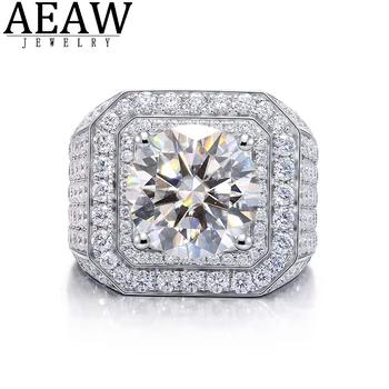 Мужское кольцо с бриллиантом AEAW18K из белого золота 5 карат Муассанит D цвет VVS