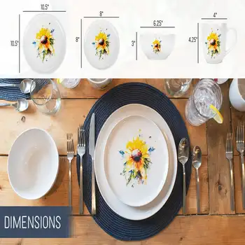 Набор керамической посуды Crouser Watercolor из 16 предметов - Сервиз на 4 персоны, Sunflower