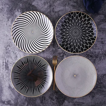 Новые 8 Или 10-дюймовые Тарелки для основных блюд Nordic Геометрическая Посуда Обеденное Блюдо Фарфоровый Набор Десертной посуды Поднос для Торта Ceramica