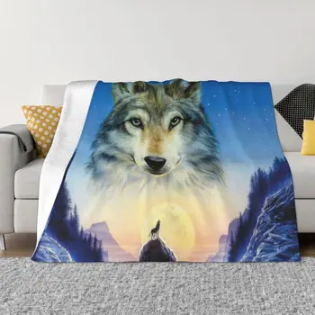 Одеяла с воем космического Серого Волка, Дышащая мягкая Фланель, Осеннее одеяло Eurasia Canine для Дивана-кровати