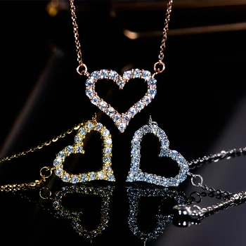 Ожерелье из стерлингового серебра S925 5A с цирконом в форме сердца, Высокоуглеродистая бриллиантовая цепочка на ключицу, кулон, изысканные ювелирные изделия для женщин, подарок