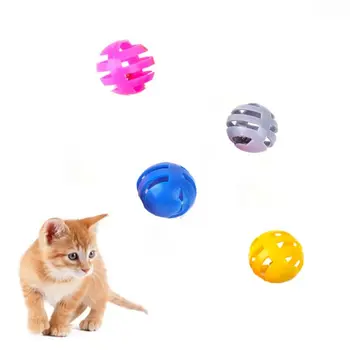 Пластиковая игрушка-колокольчик для кошек, Интерактивная игрушка, выдалбливают, Преследуют Игрушки для кошек, мяч, случайный цвет, звенящий мяч, игрушки для кошек