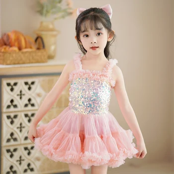 Платье для малышей, Праздничный Танец с Цветочным Рисунком, детское Фортепианное Представление, Сетчатое марлевое помпезное платье Принцессы с блестками, Платье для Ведущего Танцев #1306