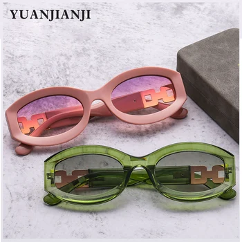 Ретро-Овальные Солнцезащитные очки Для женщин, Модные Солнцезащитные очки для уличной съемки, Мужские Очки в маленькой Оправе на цепочке, Роскошные Зеленые Очки lentes de sol mujer