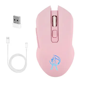 Розовые бесшумные светодиодные оптические игровые мыши 1600 точек на дюйм 2,4 G USB Беспроводная мышь для портативных ПК