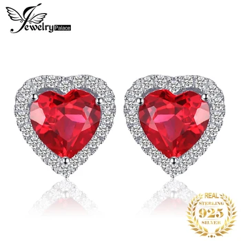 Серьги-гвоздики JewelryPalace с рубиновым сердечком из стерлингового серебра 925 пробы Для женщин, изысканные ювелирные изделия с драгоценными камнями