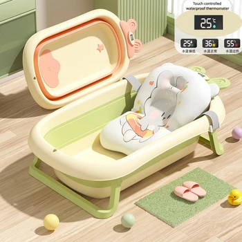 Складная детская ванна с мультяшным кроликом, Интеллектуальная ванна с датчиком температуры, Силиконовый Детский душ, Противоскользящая ванна Bañera De Bebé