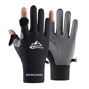 Солнцезащитные перчатки из ледяного шелка для мужчин, летняя защита от ультрафиолета, спортивные перчатки для рыбалки, нескользящие, с сенсорным экраном для пальцев от росы