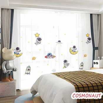 Утолщенные шифоновые занавески с мультяшным принтом для мальчиков и девочек, Космонавт с животными, несколько мультяшных рисунков, занавески для детской комнаты Boy JD790