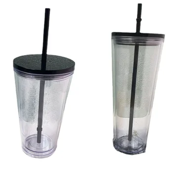 Цветная чашка с соломинкой 24 унции Пластиковая двухслойная изоляционная чашка Уличная портативная спортивная чашка Простые и прозрачные бутылки для воды